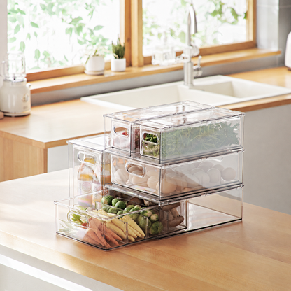 Clear Stackable Refrigerator Storage Drawer Organizer with Li